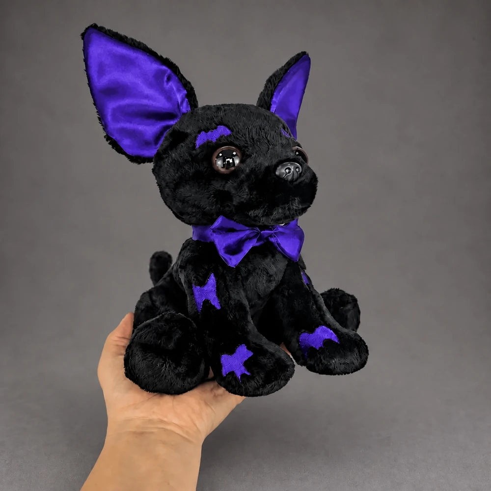Cyber Goth Black Chihuahua Stuffed Animal – Handheld Front View