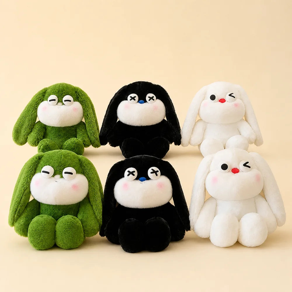 Sleepy Bunny Plush Collection in Green Black and White