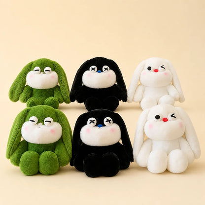 Sleepy Bunny Plush Collection in Green Black and White