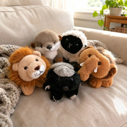 Forest Friends Plush Animals on a Cozy Sofa