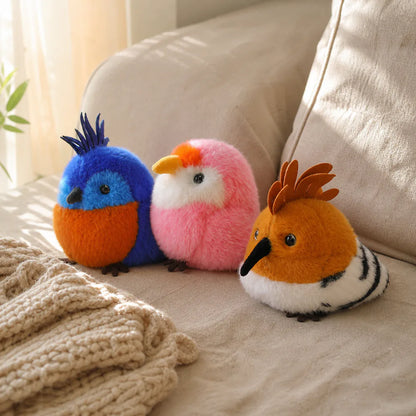 Mini Bird Plush Collection on a Cozy Sofa