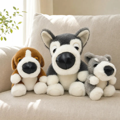 Big Nose Dog Plush Collection on a Bright Sofa