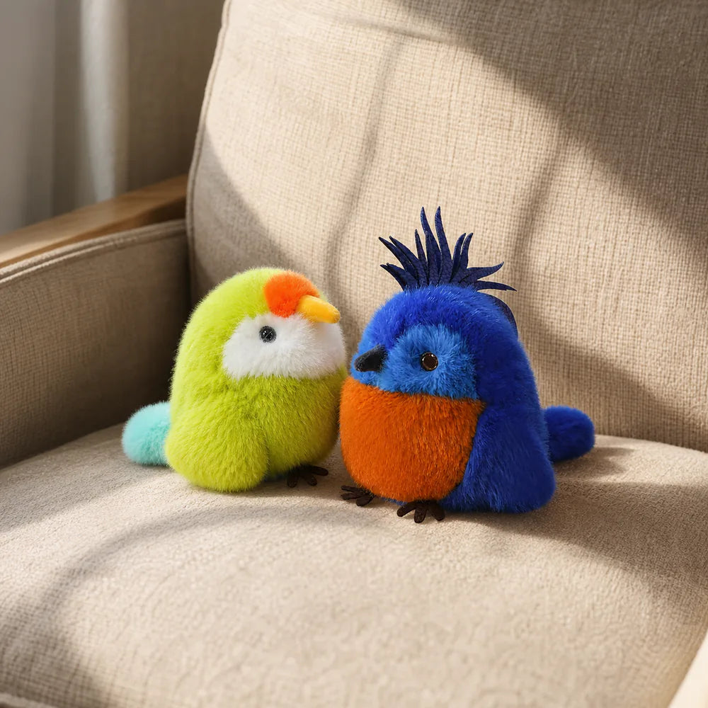 Mini Bird Plush Pair on an Armchair