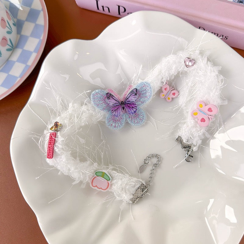 Cute Fluffy Butterfly Pink and White Choker
