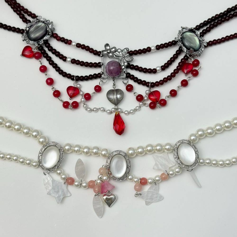 Multi-Strand Pearl & Stone Gothic Choker