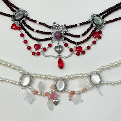 Multi-Strand Pearl & Stone Gothic Choker