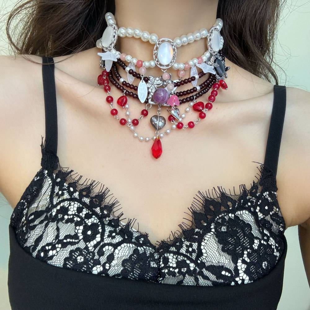 Multi-Strand Pearl & Stone Gothic Choker