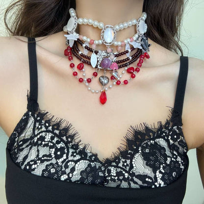 Multi-Strand Pearl & Stone Gothic Choker