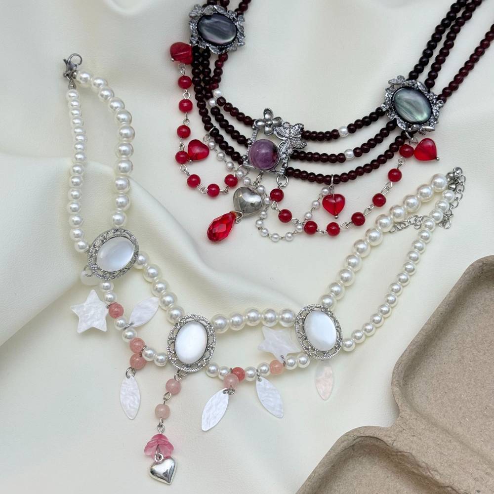 Multi-Strand Pearl & Stone Gothic Choker