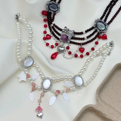 Multi-Strand Pearl & Stone Gothic Choker