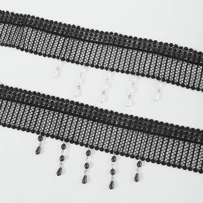 Black Lace Choker with Drop Bead Fringe
