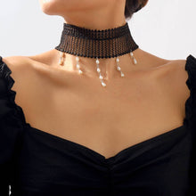 Black Lace Choker with Drop Bead Fringe