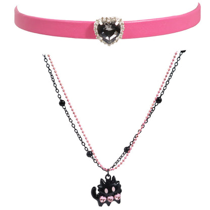 Cute Leather Pink and Black Cord Choker