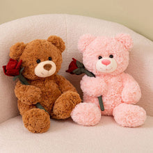 Cute Pink and Brown Bear Stuffed Animal with A Rose