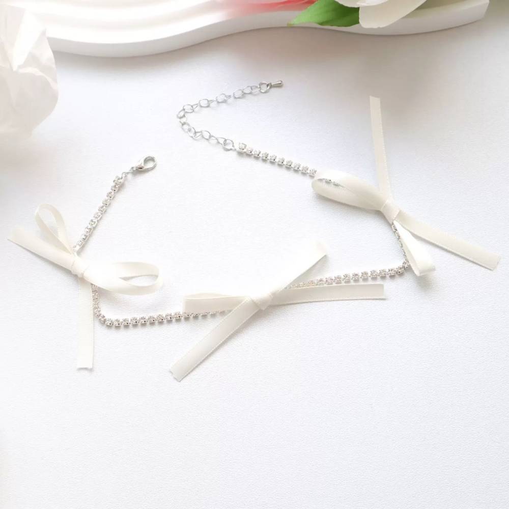 Cute Triple Ribbon Rhinestone Sparkle Cord Choker