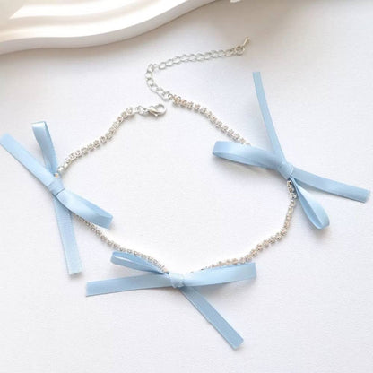 Cute Triple Ribbon Rhinestone Sparkle Cord Choker