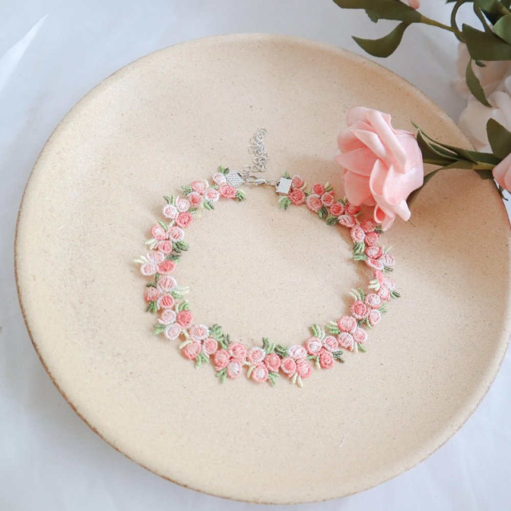 Cute Embroidered Flower Cord Choker