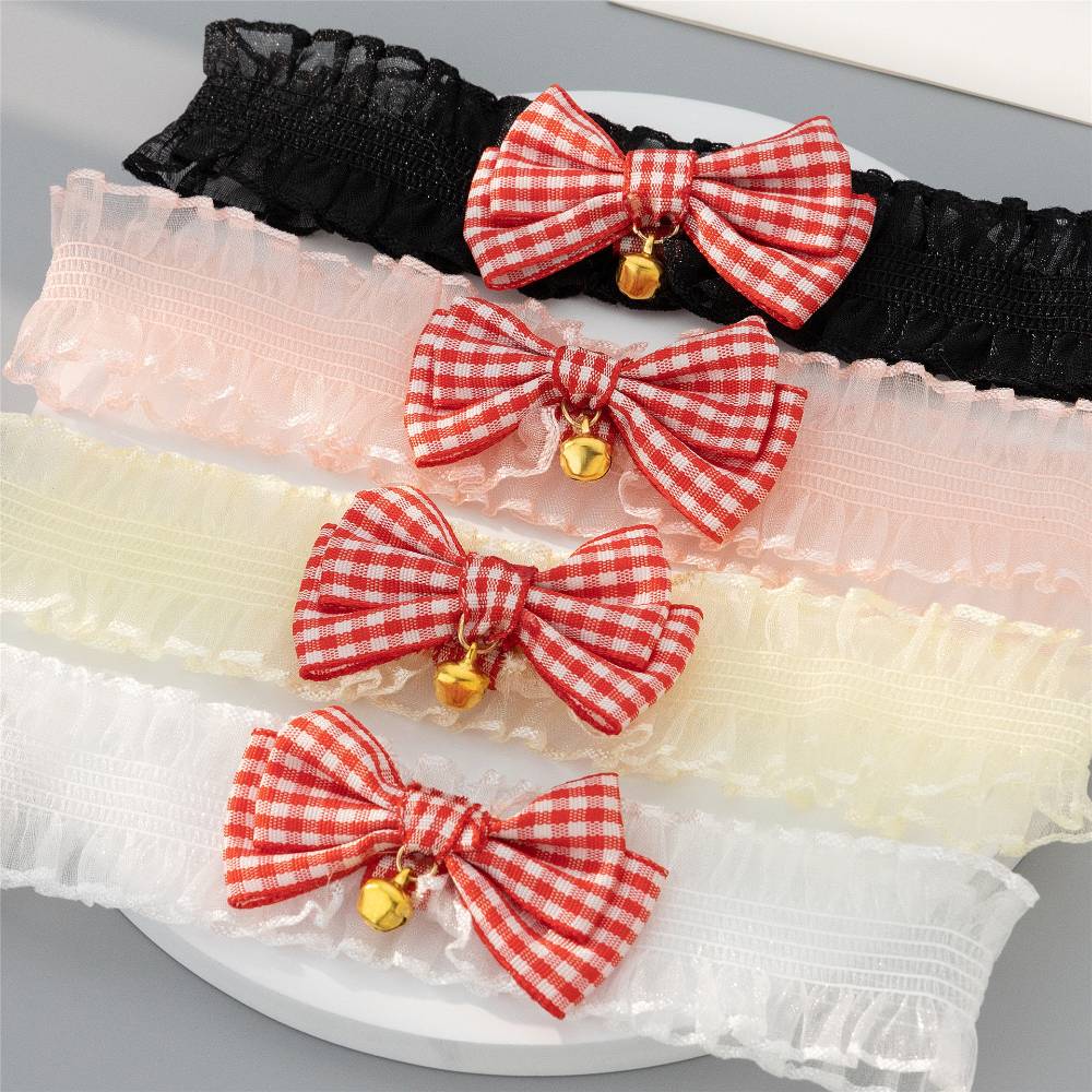 Checkered Ribbon Frill Bell Thigh Choker