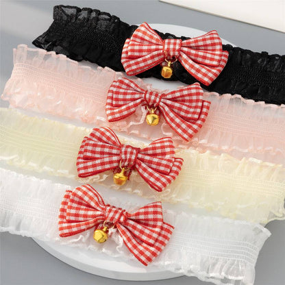 Checkered Ribbon Frill Bell Thigh Choker