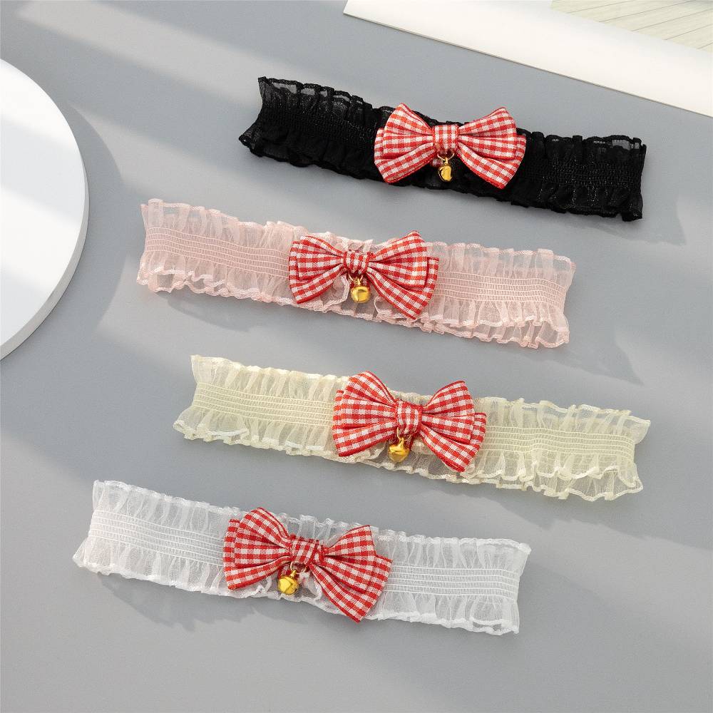 Checkered Ribbon Frill Bell Thigh Choker