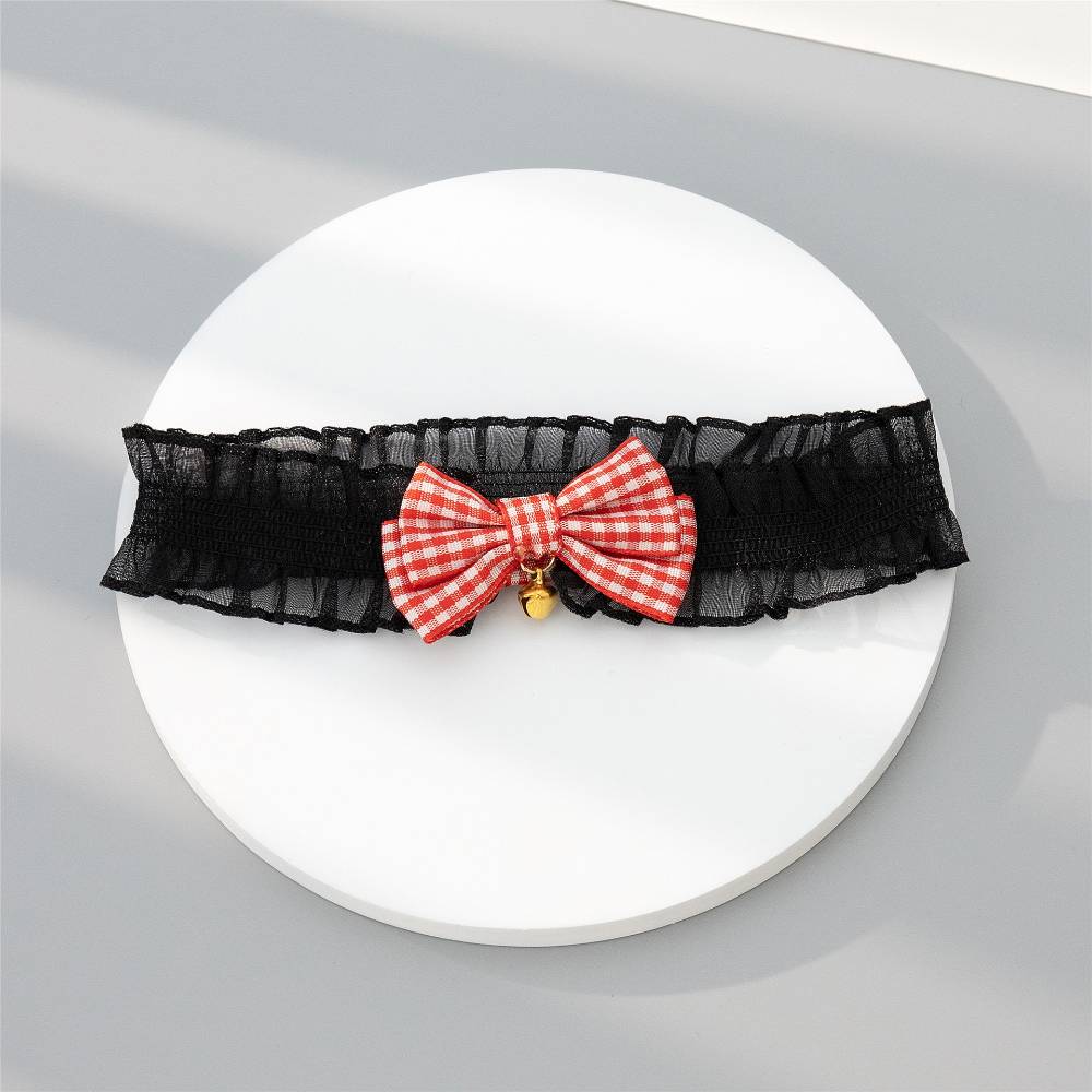 Checkered Ribbon Frill Bell Thigh Choker