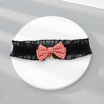 Checkered Ribbon Frill Bell Thigh Choker