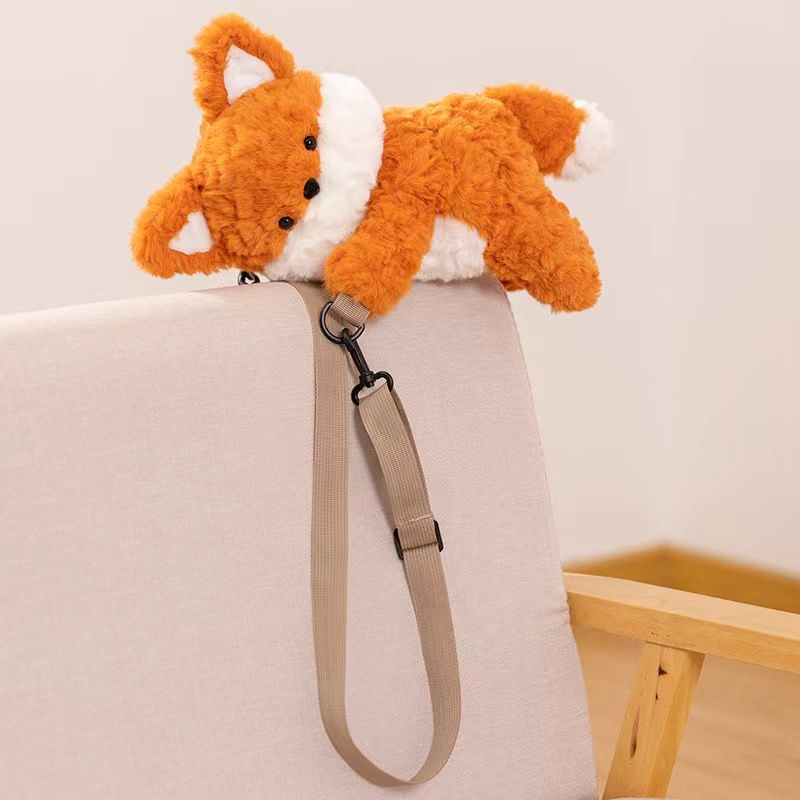 Adorable fox plush backpack with adjustable strap and small compartment