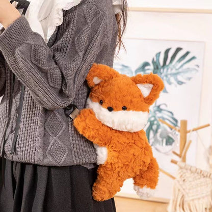 Adorable fox plush backpack with adjustable strap and small compartment