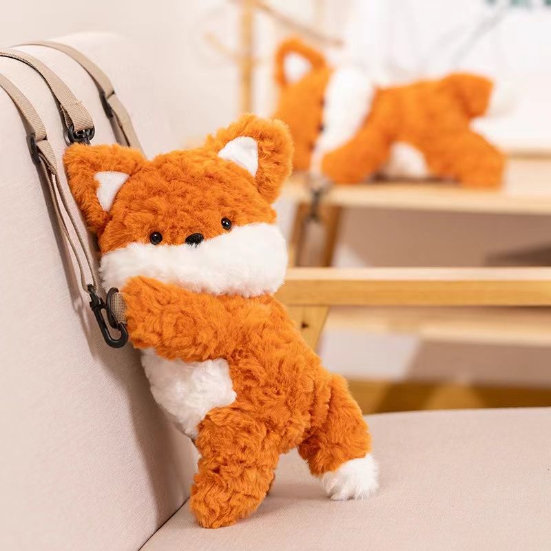 Adorable fox plush backpack with adjustable strap and small compartment