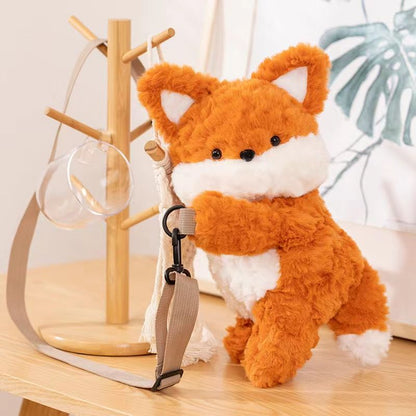 Adorable fox plush backpack with adjustable strap and small compartment