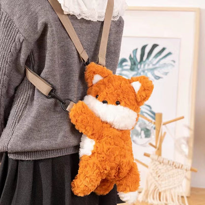 Adorable fox plush backpack with adjustable strap and small compartment