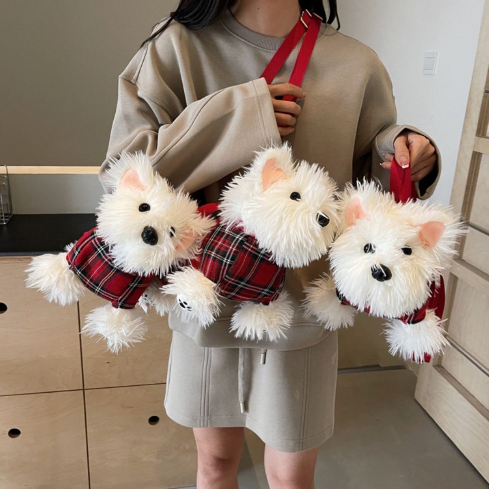 Adorable Schnauzer plush crossbody bag