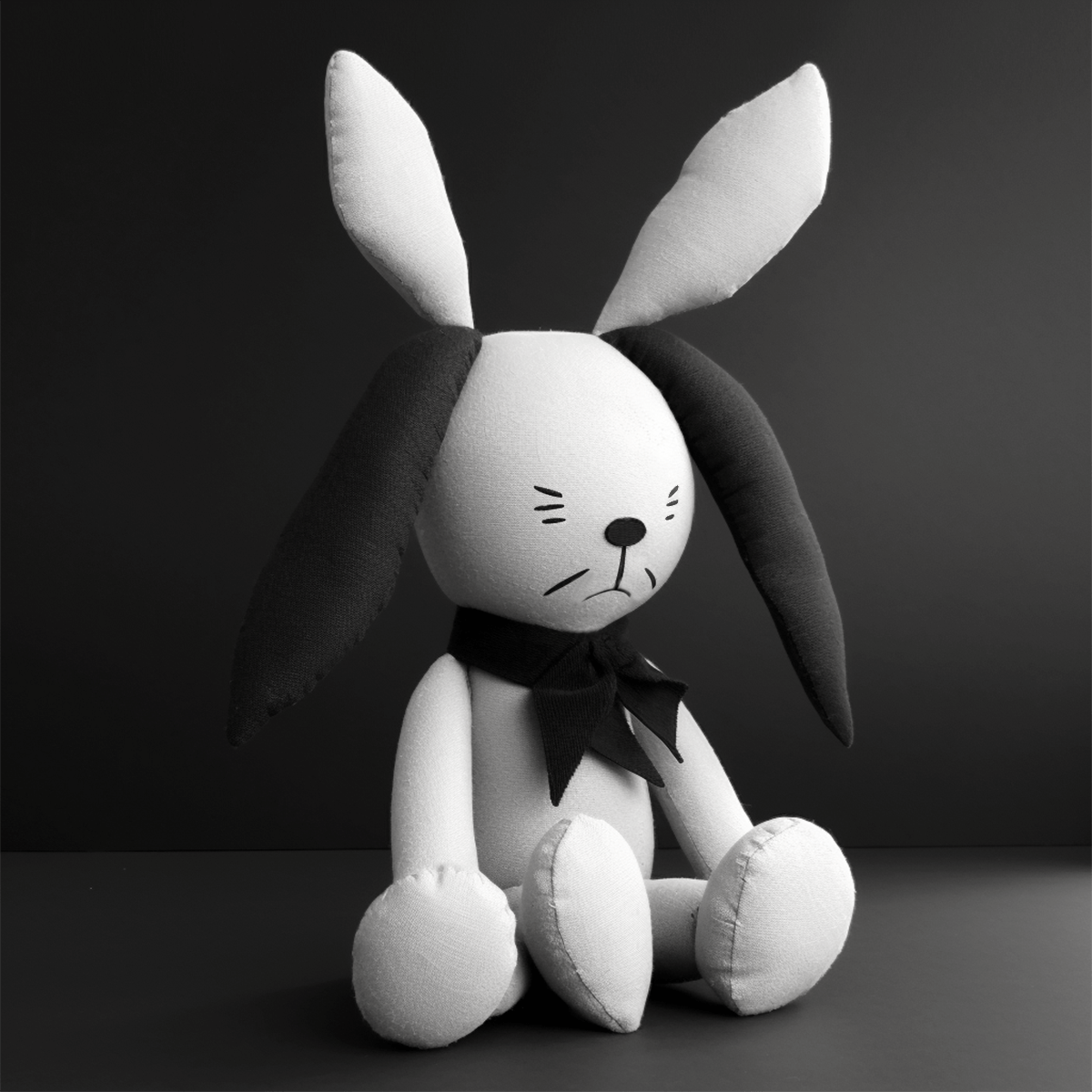 Angry bunny black and white stuffed animal PlushThis