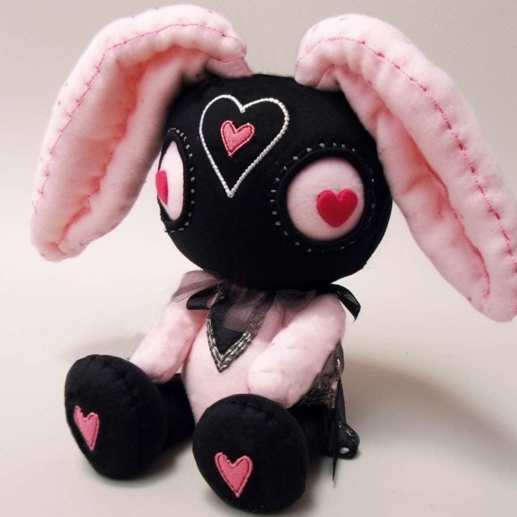 Black and pink scary bunny stuffed animal PlushThis