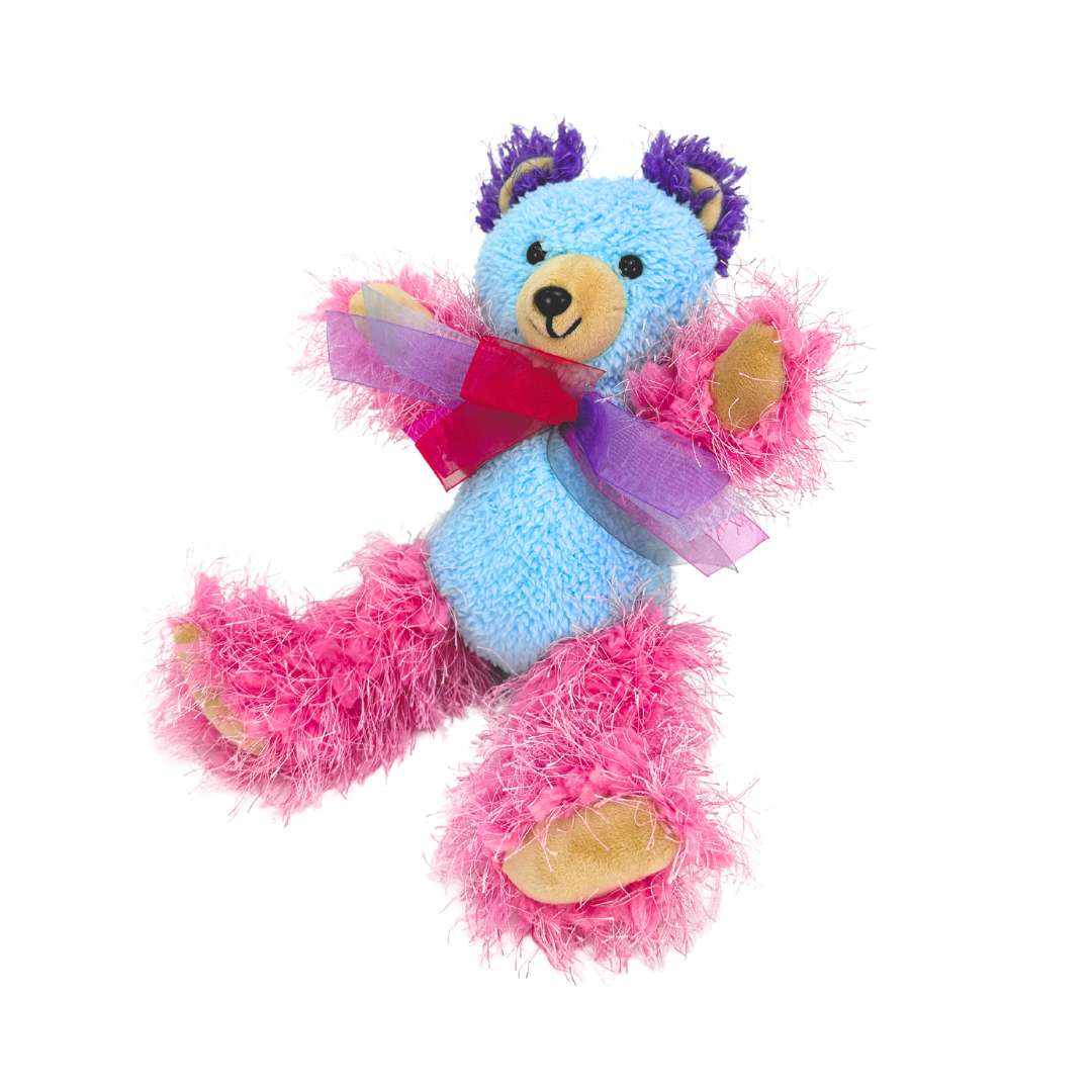 A colorful bear stuffed animal