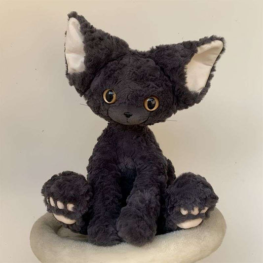 Cute Black Devon Rex Cat Plush