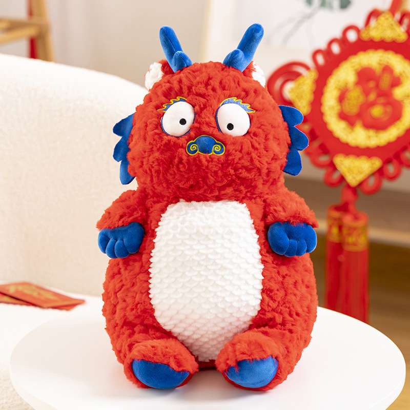 Cute Fluffy Red Chinese Dragon Plush