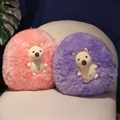 Cute Fluffy Round Hedgehog Plush Pillow