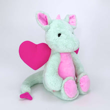 Cute Green Dragon Plush with Pink Heart Wings