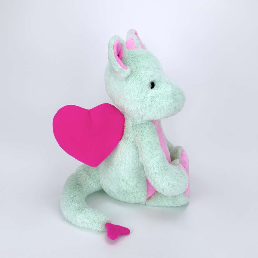Cute Green Dragon Plush with Pink Heart Wings