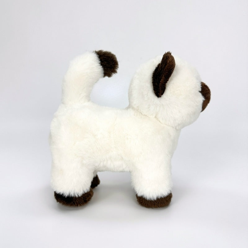 Cute Mini White and Dark Brown Siamese Cat Stuffed Animal, a cute plush toy, profile