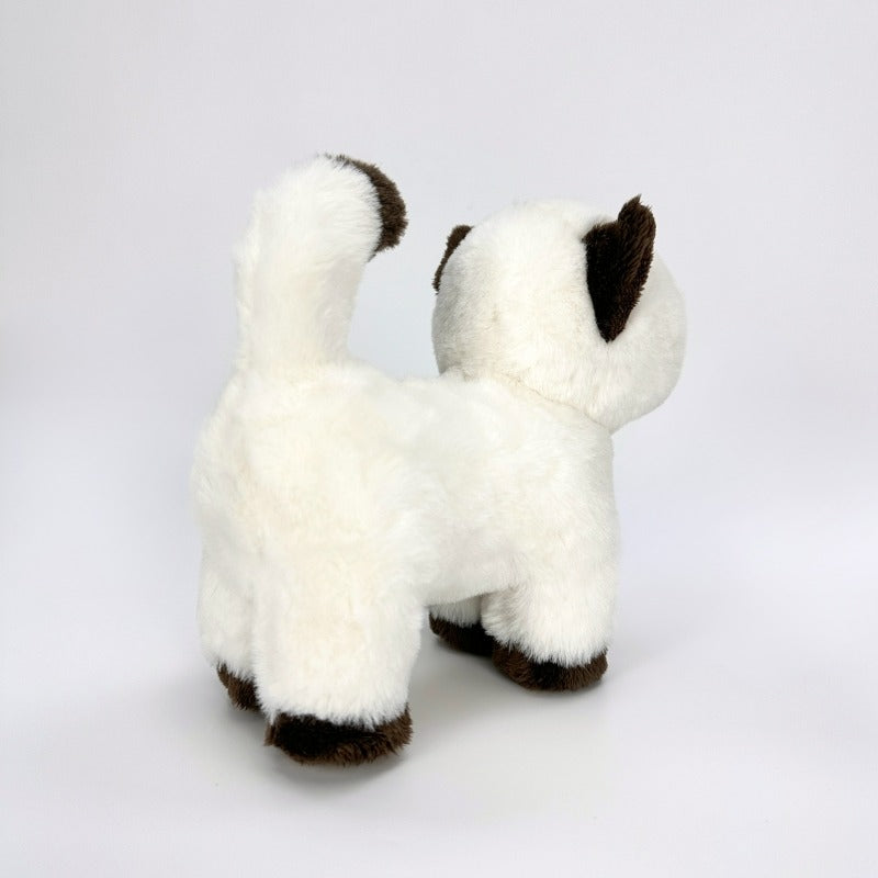 Cute Mini White and Dark Brown Siamese Cat Stuffed Animal, a cute plush toy, profile