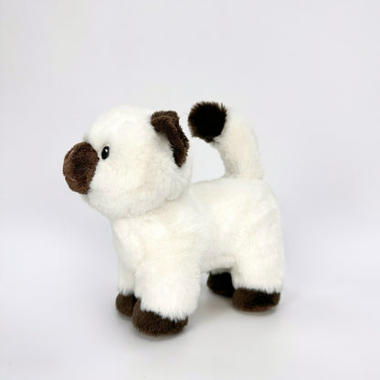 Cute Mini White and Dark Brown Siamese Cat Stuffed Animal, a cute plush toy, profile