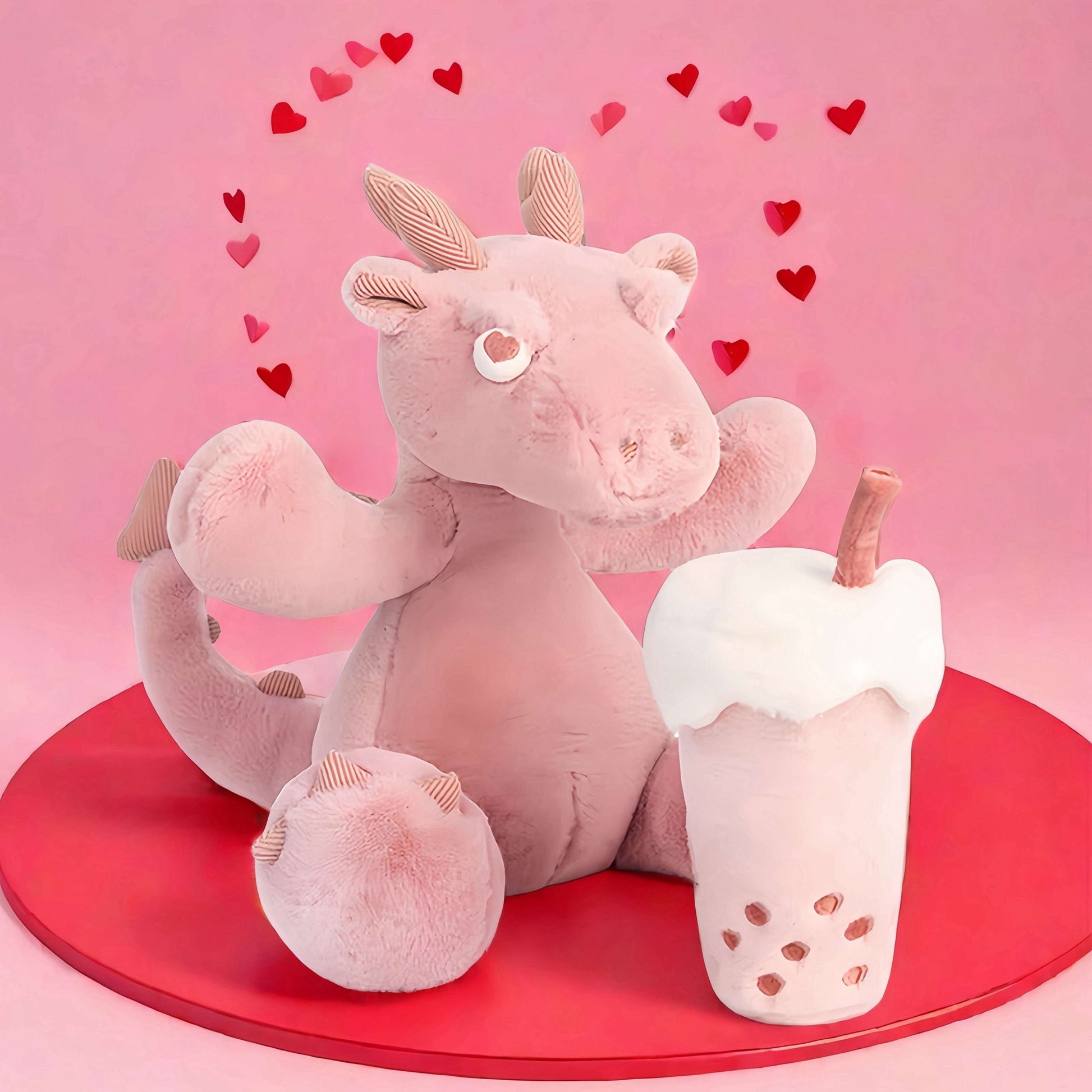 Cute Pink Dragon Plush and Milk Tea Cup toy set