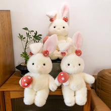 Cute Plush White Rabbit with Red Mushroom Decoration
