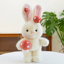 Cute Plush White Rabbit with Red Mushroom Decoration