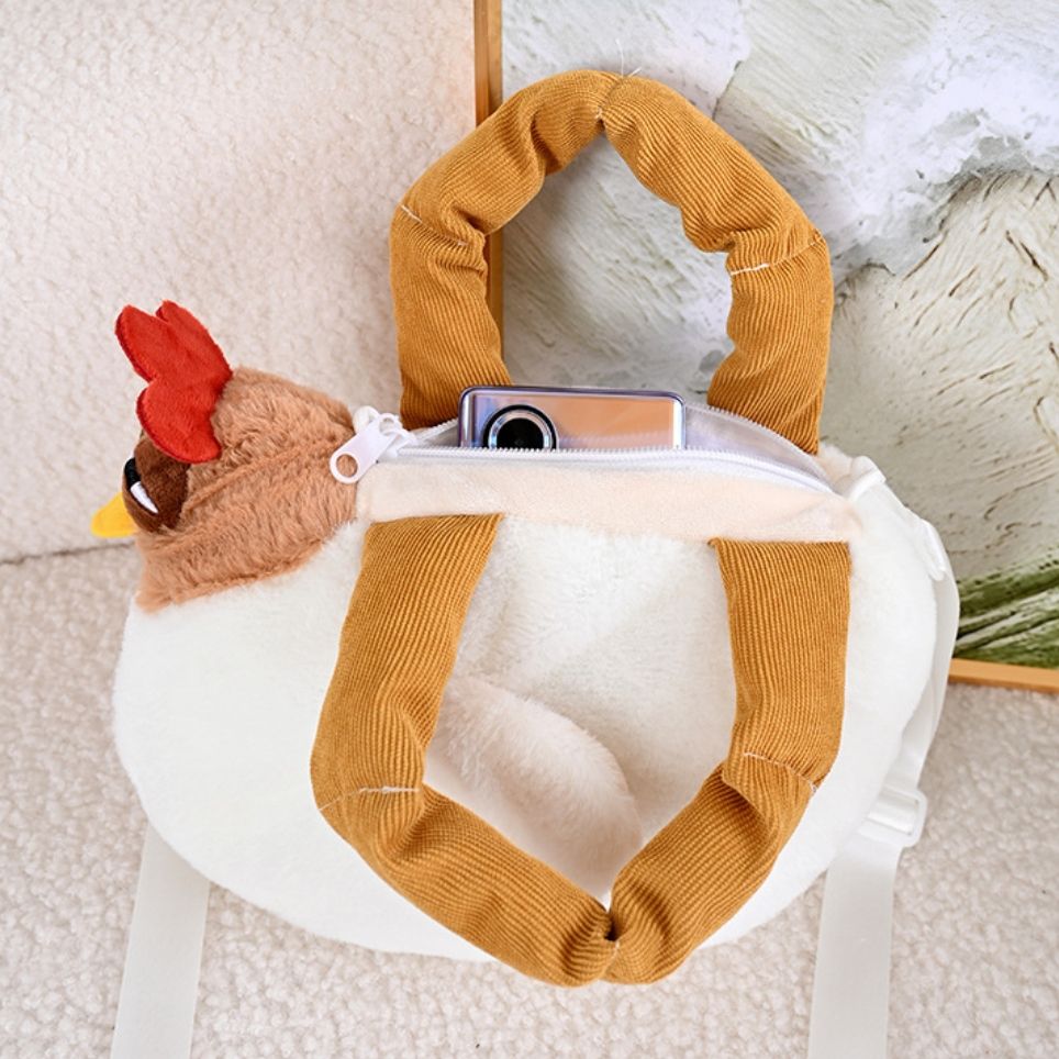 A cute white chicken plush bag