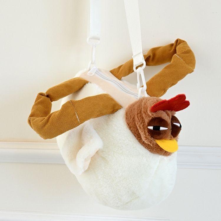 A cute white chicken plush bag