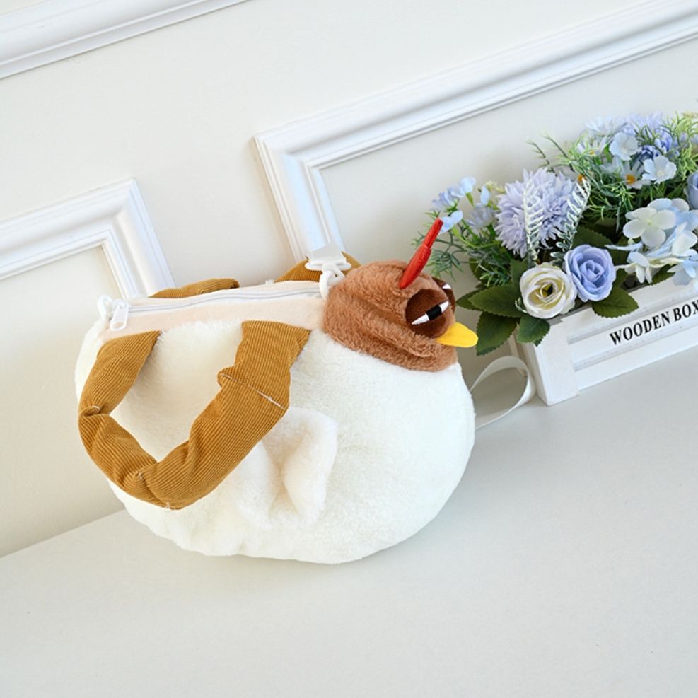 A cute white chicken plush bag