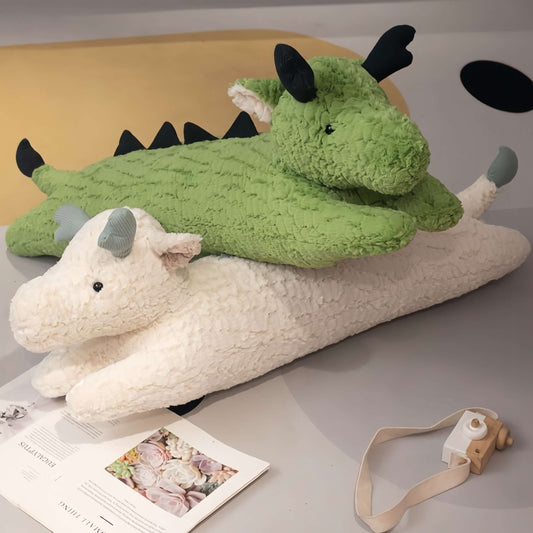 white and green long dragon pillow